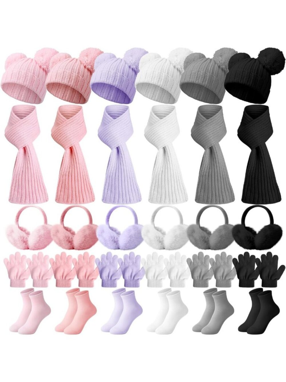 30 Pcs Kids Winter Accessories Set: Hats, Scarves, Gloves, Earmuffs & Socks